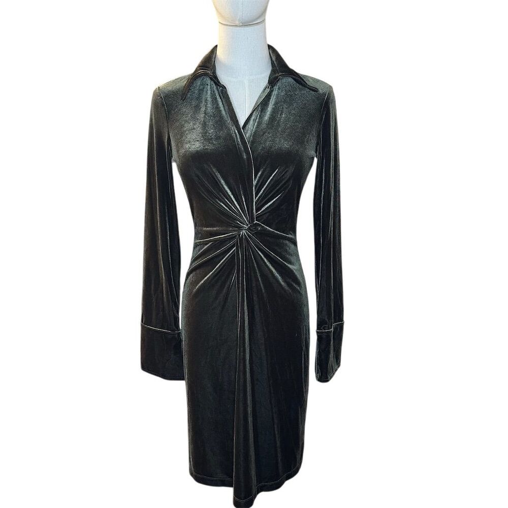Calvin Klein Women's Green Velvet Twist-Front Dress Size 2 Knee Length